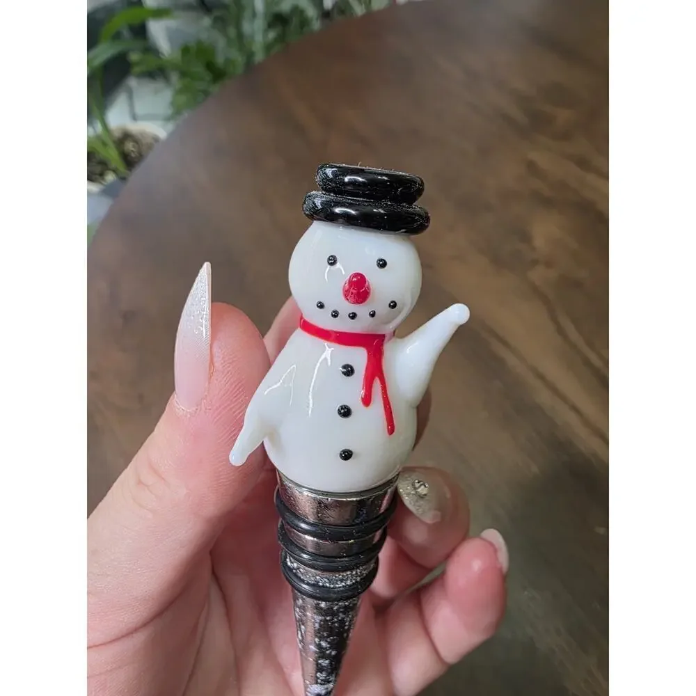 Glass Snowman Reusable Cork‎ Bottle Top Stopper Winter Holiday Themed